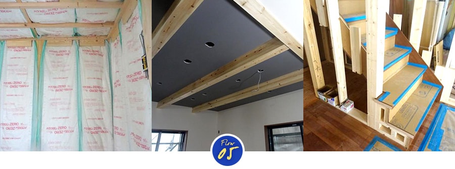 壁の内側の高性能グラスウール断熱材