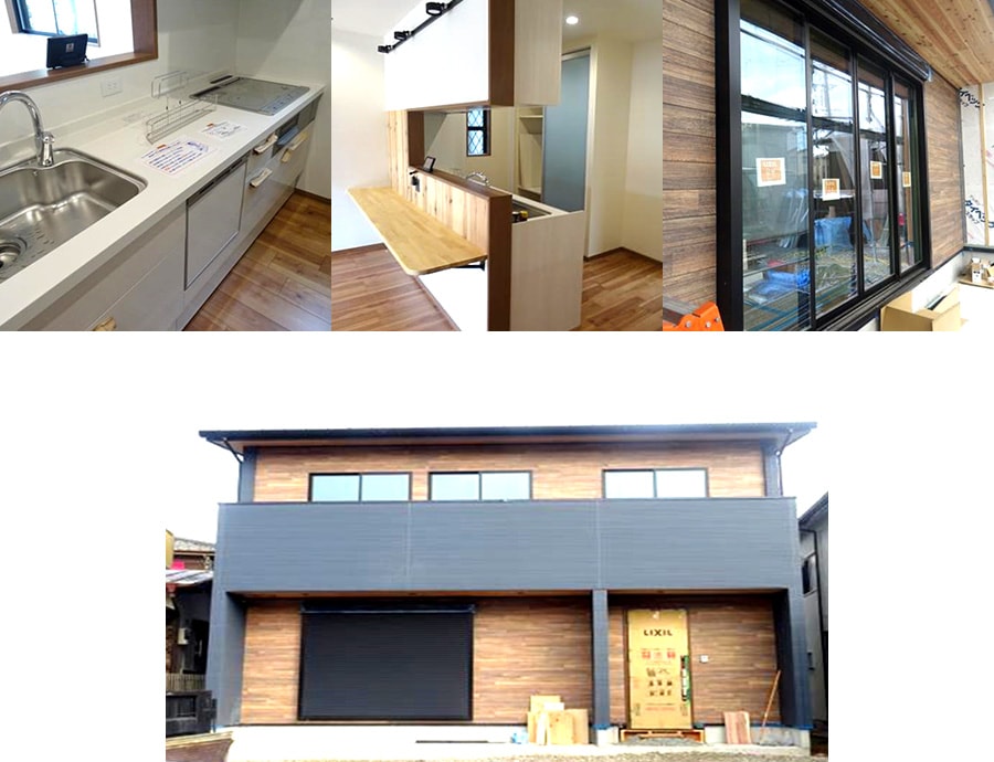 完成した新築住宅のキッチン、外観